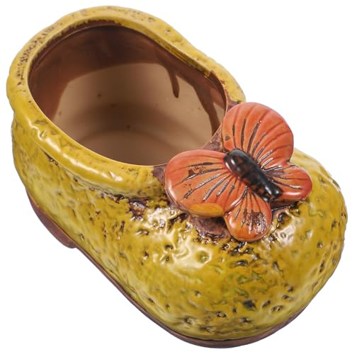 Homoyoyo Decorative Boot Flower Planter Pot, Shoe Shaped Bonsai Container Made of Breathable Ceramic, for Indoor and Outdoor Garden, Balcony Or Patio Decoration