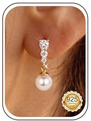 Roheafer Perles Boucles d‘Oreilles Femme Argent 925 Plaqué Or 14K | Perles Clous d‘Oreilles Perles Hypoallergénique Boucles d‘Oreilles Bijoux Cadeau Anniversaire Mariée Femme