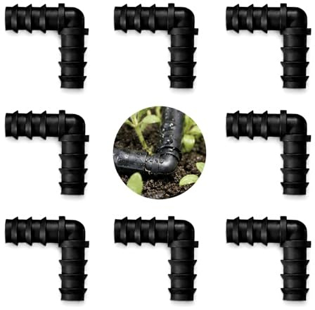 8 Pezzi Connettori per 16 mm Irrigazione a Goccia, Connettori per Tubo a L, Connettori Ad angolo di 90°, Installazione Facile, per Sistemi di Irrigazione da Giardino, Serre, Orti, Aiuole