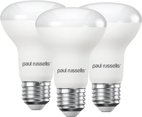 paul russells E27 Spotlight 8.5W LED Reflector R63 Light Edison Screw, 60W Equivalent Bulb, 806 Lumen, 2700K Warm White, Frosted 120° Beam Angle ES Energy Saving Lightbulbs, 3 Pack
