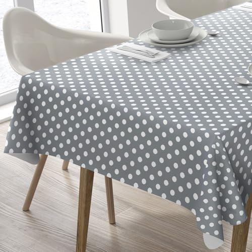 Home Direct Rektangulär vaxduk PVC vaxduk 140 x 180 cm med prickar ljusgrå