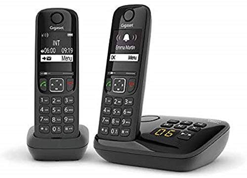 Gigaset AS690A Duo - Téléphone fixe sans fil avec répondeur - 2 combinés - Noir [Version Française]