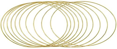 Rayher 25214616 Anelli in Metallo Dorati, 10 Pezzi, 25 cm ø, Spessore circa 3 mm, Cerchi Metallici per Hobbistica, Acchiappasogni, Decorazioni in Macramè e Ghirlande