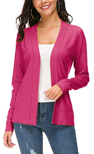 EXCHIC Femmes Manches Léger Manches Longues Devant Ouvert Tricoté Cardigan Gilets (XXL, Rose Rouge)