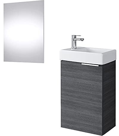 Planetmöbel Waschtischunterschrank mit Spiegel Badmöbel Set 40cm für Badezimmer Gäste WC Anthrazit
