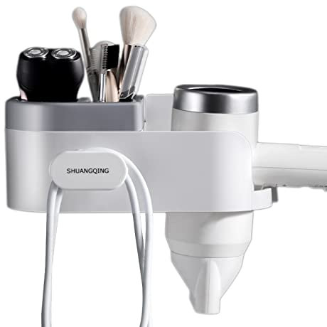 TUAKIMCE Haartrocknerhalter Kabelhalter Haartrockner Halterung Ohne Bohren, Selbstklebend Badezimmer Organizer Aufbewahrung im Bad, Kunststoff Wandhängend für Bad Organizer(Typ A)