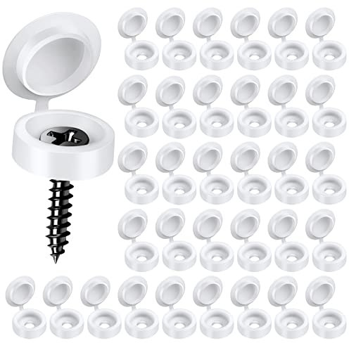 HNYYZL 150 PCS Screw Caps, Plastic Hinged Screw Cover Caps White , Snap Washer Covers Flip Tops, Screw Protection ( S )
