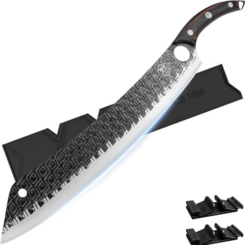 XYJ Slicing Japanese Chef Knife With Guards Protector,Curved Vegetable Butcher Knives Camping Kitchen Knives,Carving Brisket Knife,Full Tang (14.5 Inch)