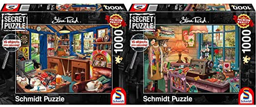 Schmidt Spiele Secret Puzzle - Vaters Werkstatt & Nähzimmer, 1000 Teile, Bunt