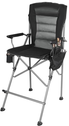 REDCAMP Tall Folding Chair with Footrest, Portable Artist Makeup Chair with Storage Side Bags, High Directors Chair for Camping, Heavy Duty Supports 300 lbs(Black gray)