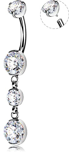 OUFER Titanium Belly Button Rings, Belly Button Rings Dangling, 14G Belly Piercing Jewelry, Internally Thread Clear CZ Belly Rings for Women Men
