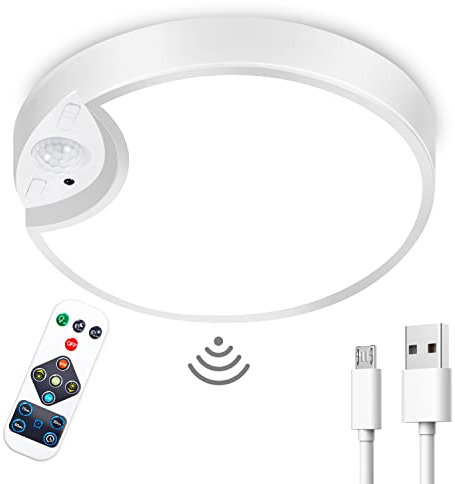 Rechargeable Motion Sensor Light with Remote, 7.5inch 400LM 8000mAh Battery Powered Ceiling Light Motion Sensor Battery Operated Lights indoor, Battery Pir Light for Shed Loft Garage Hallway Bathroom