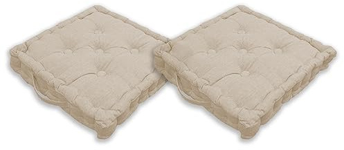 Home Tresor - Cuscini per Sedie 40x40x8cm da Interno Esterno| Set da 2/4 Coprisedia Cuscino Trapuntato Sedia Cucina, Divano, Giardino, da Pavimento con Imbottitura Spessa 8 cm con Maniglie (Beige, 2)