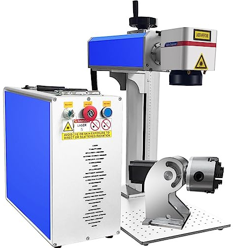 30W Grabador Láser Fibra Máquina de Grabado Láser con Ezcad2 150X150 mm Máquina de Grabado y Corte Láser 1064nm 220V para Metal Joyas Cobre Aluminio Acero (30W Con eje de rotación)