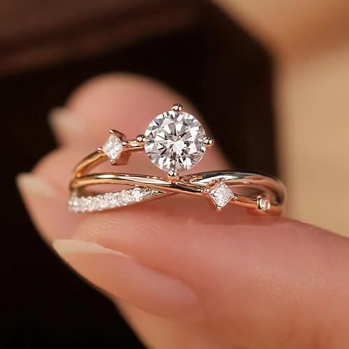 CUSIOALQQ Fashion Moissanite Gold Ring for Women, Opening Adjustable Unique Design Handmade Dainty Cross Female Ring, Solitaire CZ Engagement Wedding Eternity Anniversary Ring for Women