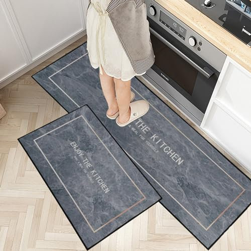 7VSTOHS Juego de 2 Alfombras de Cocina Antideslizantes, Alfombras Modernas Lavables para Pasillo, Comedor y Entrada, 40x60cm + 40x120cm