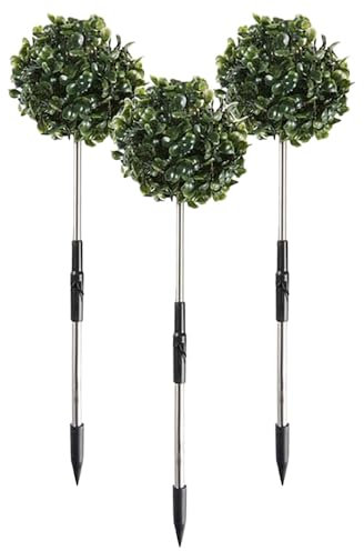 Easylife Set of 3 Solar Boxwood Topiary Lights. Pre-Lit Artificial Shrubs & Topiaries (56cm high, 10.5cm dia.) Artificial Topiary Balls with Solar Lights, Artificial Trees Outdoors - Fully Guaranteed