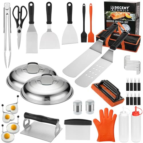 DY DECENT FAMILY 40PCS Griddle Accessories Kit, Flat Top Grill Accessories Set for Outdoor Barbecue. Griddle Accessories Set with Basting Cover, Spatula, Scraper, Burger Press, Tongs, Cleaning Kit
