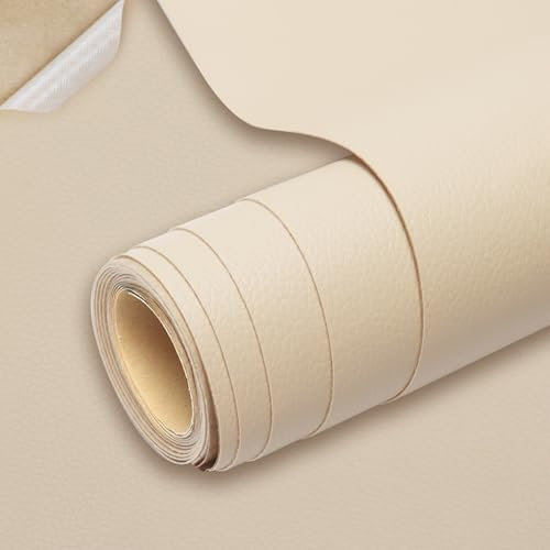 Pelle Adesiva per Riparazioni, Patch di Riparazione in Pelle, Patch Riparazione in PU Pelle per Divano, Sedile Auto, Mobili, Borsa in Pelle, Tappezzeria (Beige, 60 * 300cm)