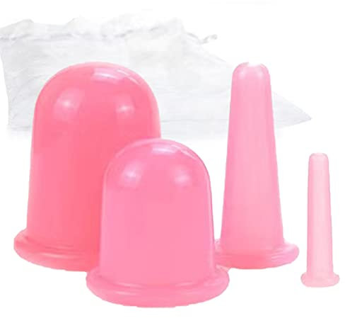 Schröpfgerät Schröpfgläser Silikon Set, Schröpfen Silikon Vacuum Cup 4 Stück, Schröpfgläser für Hals Gesicht Körper mit Aufbewahrungsbeutel, Cellulite Cup Schröpfmassage Tools, Schröpftherapie