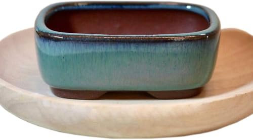 DOKUYIE Rectangular Bonsai Pot Dark Green Glazed Planter Outer Size 8.6x6.5x3.4/3.35''x2.5''x1.3'' (1)