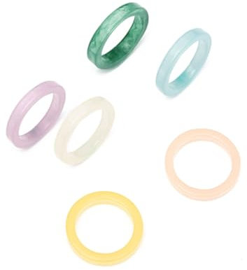 Beimus Kunstharz-Ringe, 6-teiliges Set, koreanische Vintage-Ringe aus Kunstharz, geometrisch, bunt, runde Ringe für Damen und Mädchen, einfacher Schmuck für Damen, Harz