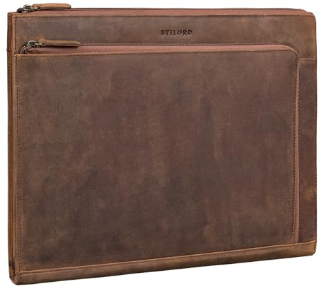 STILORD Stefano Elegant dokumentmapp A4 läder med laptopfack - äkta läder laptop sleeve 14-15 tum för damer och herrar - idealisk som affärsmapp för arbete Farbe:Sepiabrun