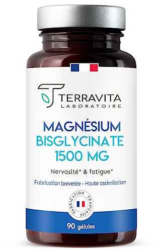 MAGNÉSIUM BISGLYCINATE + Vitamine B6 | Forme Chélatée Labellisée TRAACS | Biodisponibilité Maximale Sans Effet Laxatif | Contre la Fatigue et le Stress | 90 Gélules Vegan | Made in France | Terravita