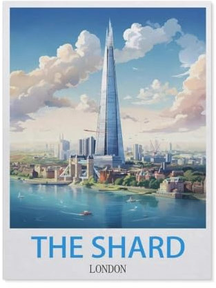 Jigsaw Puzzle 1000 Piece，The Shard London vintage travel poster，Classic Puzzle DIY Kit paper Toy Unique Gift Home Decor（50x70cm）-BH55