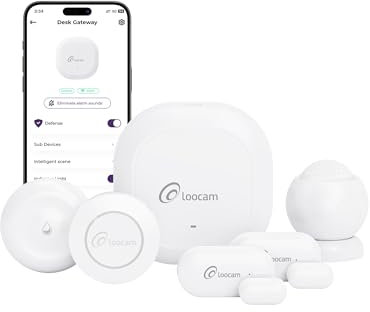 Loocam Allarme Casa Senza Fili, Sistemi di Allarme, 96dB, Kit di 6 Pezzi, Connessione Zigbee, 2 Sensori per Porte e Finestre, 1 Rilevatori di Movimento, 1 Rilevatori di Acqua,1 Smart Button, 1 Hub