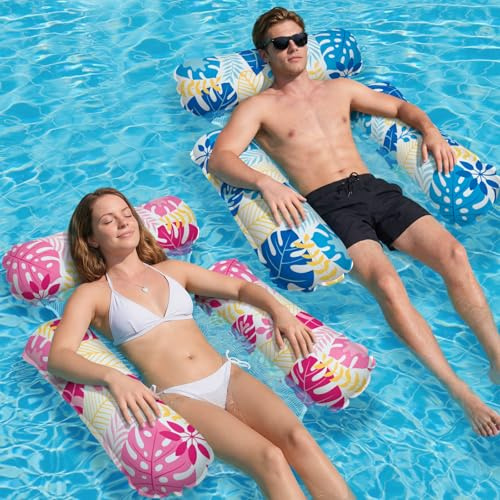 Elidepe Pool Inflatables, 2 Pack Inflatable Pool Toys, 4 in 1 Pool Floats Adult, Inflatable Pool Chair, Pool Inflatables Water Hammock for Adults (Style D)