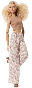 Barbie Basics Muñeca Modelo 07 de Moda para coleccionistas con Melena Rubia y Pantalones Blancos con Estampado, Ropa Intercambiable con Otras muñecas y Cuerpo articulado, JJX26
