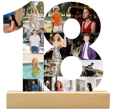 DGJSSK Personalizzato Qualsiasi età Numero Foto Collage, Collage Foto Personalizzata per il 18° Compleanno, Cornice in Legno, Regalo Decorativo Creativo per la Festa di Anniversario e Compleanno