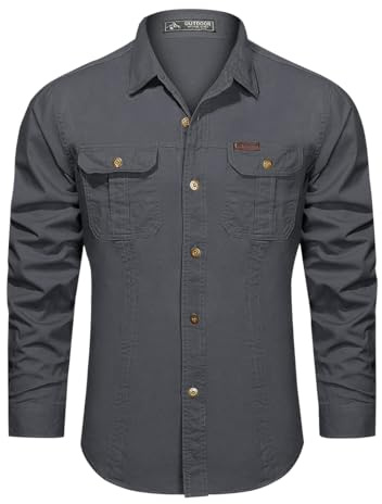 Casey Kevin Chemise de Militaire à Manches Longues pour Homme en Coton, Chemise Cargo Vintage pour Travail Extérieur Randonnée Tactique, Boutonnée, 2 Poches, Regular Fit