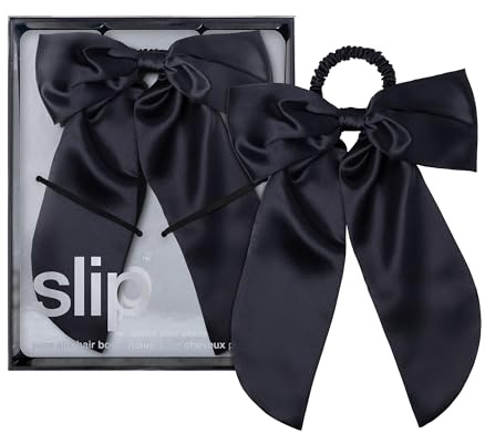 Slip Pure Silk Hair Bow – Black – Oversized Mulberry Silk Bow with Built-In Hair Tie – Reduces Breakage, Creases & Frizz – Luxurious Hair Accessory