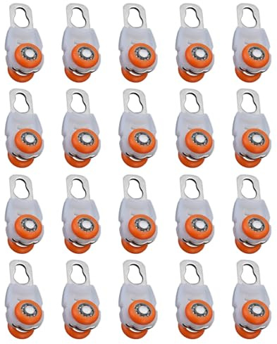 20 rollos de riel de cortina, rueda de rodamiento con dos ruedas, rodillo silencioso, ancho 15,7 mm, diámetro de la rueda 12 mm, ancho del soporte inferior 4,2 mm, ruedas para rieles de cortina