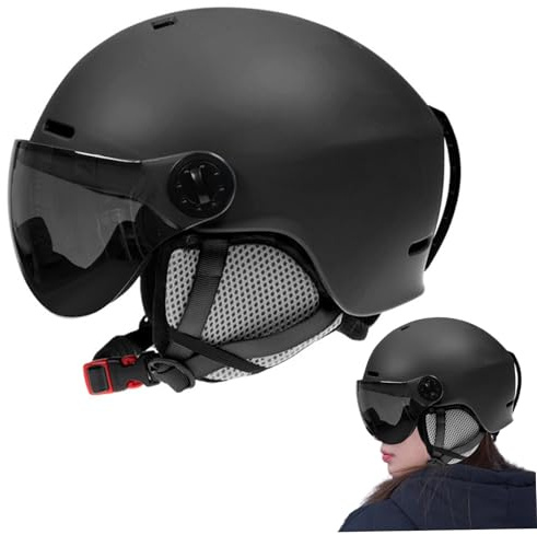 Casco De Snowboard, Casco De Esquí con Gafas Snowboard A Prueba De Golpes con Orejeras Desmontables para Hombres Mujeres Esquí Deporte Al Aire Libre Negro