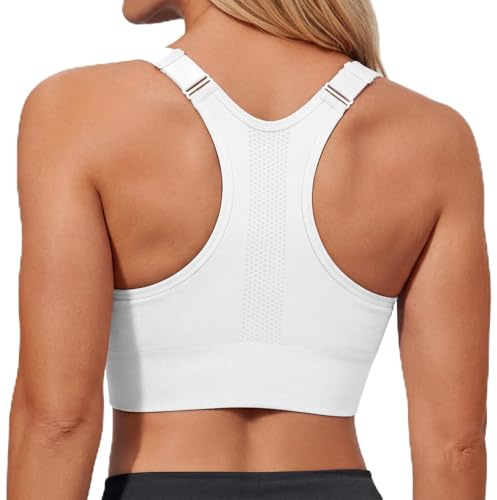 Leversic Sujetador Deportivo Mujer Alta Sujeción sin Aros con Espalda Racerback y Tirantes Ajustables | Top Deportivo con Almohadillas Extraíbles(Blanco,M)
