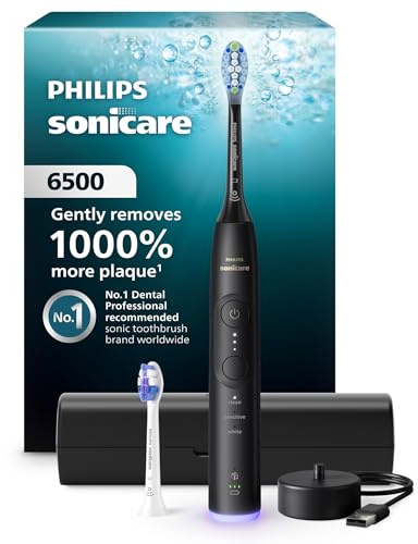 Philips Sonicare 6500 Series Electric Toothbrush - Next-Generation Sonicare Technology, Pressure Sensor, 9 Brushing Settings, SmarTimer, BrushPacer, 21-Day Runtime, Travel Case, Black, HX7411/08