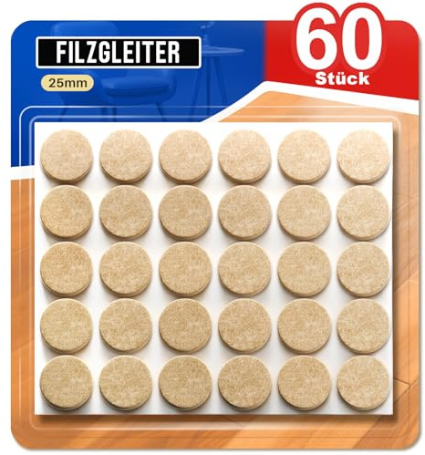 60 Piezas Fieltro Adhesivo para Muebles – Protector Patas de Sillas – Antirrayaduras y Silencioso – Redondo 25 mm Beige