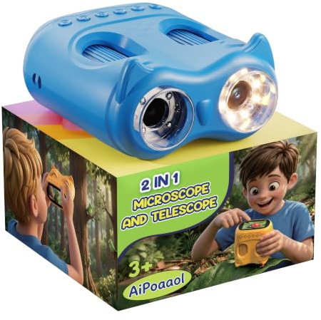 1000X Microscope Numérique Enfant Portable: 2-en-1 Loupe et 10X Telescope - Cadeau pour Garçons Filles 3-12 Ans - Kit Electronique Exploration - USB-C Rechargeable Bleu