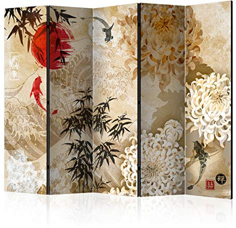 murando - Paravent Raumteiler Innen Orient Japan Asia 225x172 cm einseitig auf Vlies-Leinwand Bedruckt Trennwand Spanische Wand Sichtschutz Raumtrenner Home Office Blumen Zen p-C-0003-z-c
