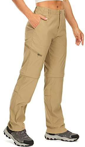 Womens Hiking Convertible Pants Zip Off Lightweight Quick Dry Outdoor Fishing Safari Waterproof Travel Camping Pants,2192,Khaki,30/US 10