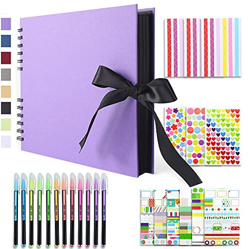 Vienrose Album Fotografico Fai da Te Spirale Scrapbooking Albums 80 Pagine Nero con Spirale 28,5x21 cm Regali per Nozze Battesimi Ricordi di Famiglia Regalo Compleanno Natale San Valentino, Viola