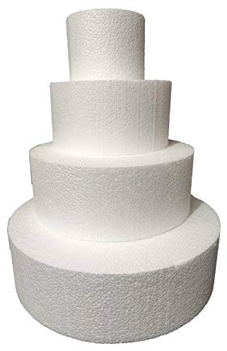 Set 4 Piani Polistirolo, Disco Polistirolo Rotondo Ø 10-15-20-25 H 7,5 cm per Torte finte Compleanno, Battesimo, Nascita, Comunioni, Feste in Genere