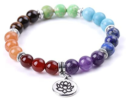 Jxuzh - Braccialetto con le perle dei 7 chakra, con pietre naturali di 8 mm, 19.5 centimeters, Pietra