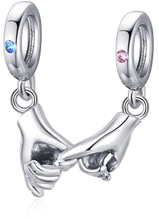VOROCO 925 Sterling Silver Love Heart Charm for Charm Bracelet, Christmas Mother's Day Birthday Perfect Jewelry Gifts for Mom Grandma Daughter Friend Sister (Pinky promise)