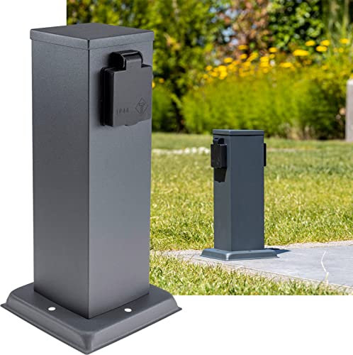 ChiliTec Steckdosensäule 2-Fach Gartensteckdose TRIX IP44 Außen Steckdose mit Schutzdeckel 230V Steckdosenverteiler Mehrfachsteckdose für Beleuchtung elektronische Geräte 27x13x13cm Anthrazit