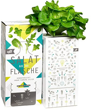 Dresden Onlineshop Bottlecrop Salat aus der Flasche | Anzuchtsystem Urban Farming Set für zu Hause (Eichblattsalat, Starterset)