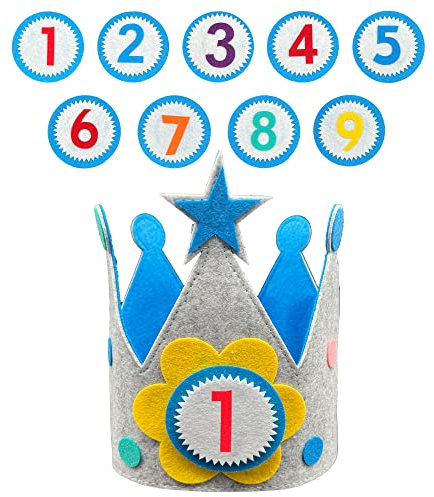 Ph Pro Heat Geburtstagskrone - Krone Geburtstag - Geburtstagskrone Mädchen Junge - Krone Erster Geburtstag Einstellbar und mit Austauschbaren Zahlen von 1-9.